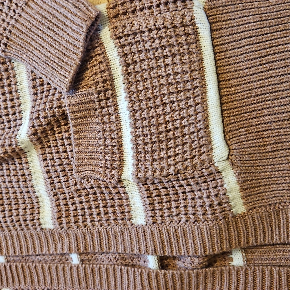 Pink Rose Textured Cardigan in Brown and Cream - Picture 2 of 4